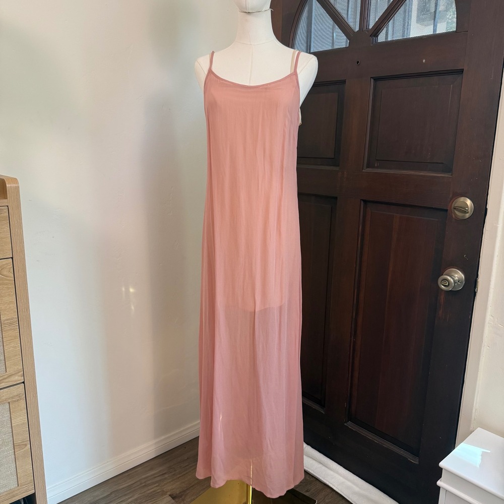 Staud Sheer Maxi Slip Dress w/ Liner Lightweight Ethereal | Pink | Size S NWT